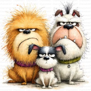 18 chiens ennuyeux Clip Art, chiens en colère, aquarelle Clipart JPG, scrapbooking, fabrication de cartes, fantastique, lunatique éreinté, téléchargement numérique