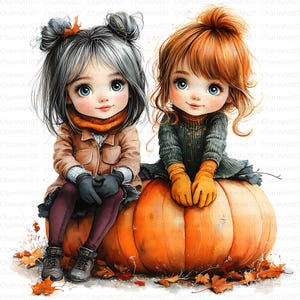 15 Quirky Girls in Autumn Clipart, Cute Girl,Fall Season, Printable Watercolor,High-Quality PNGs, Papercraft, Digital Craft, Junk Journal