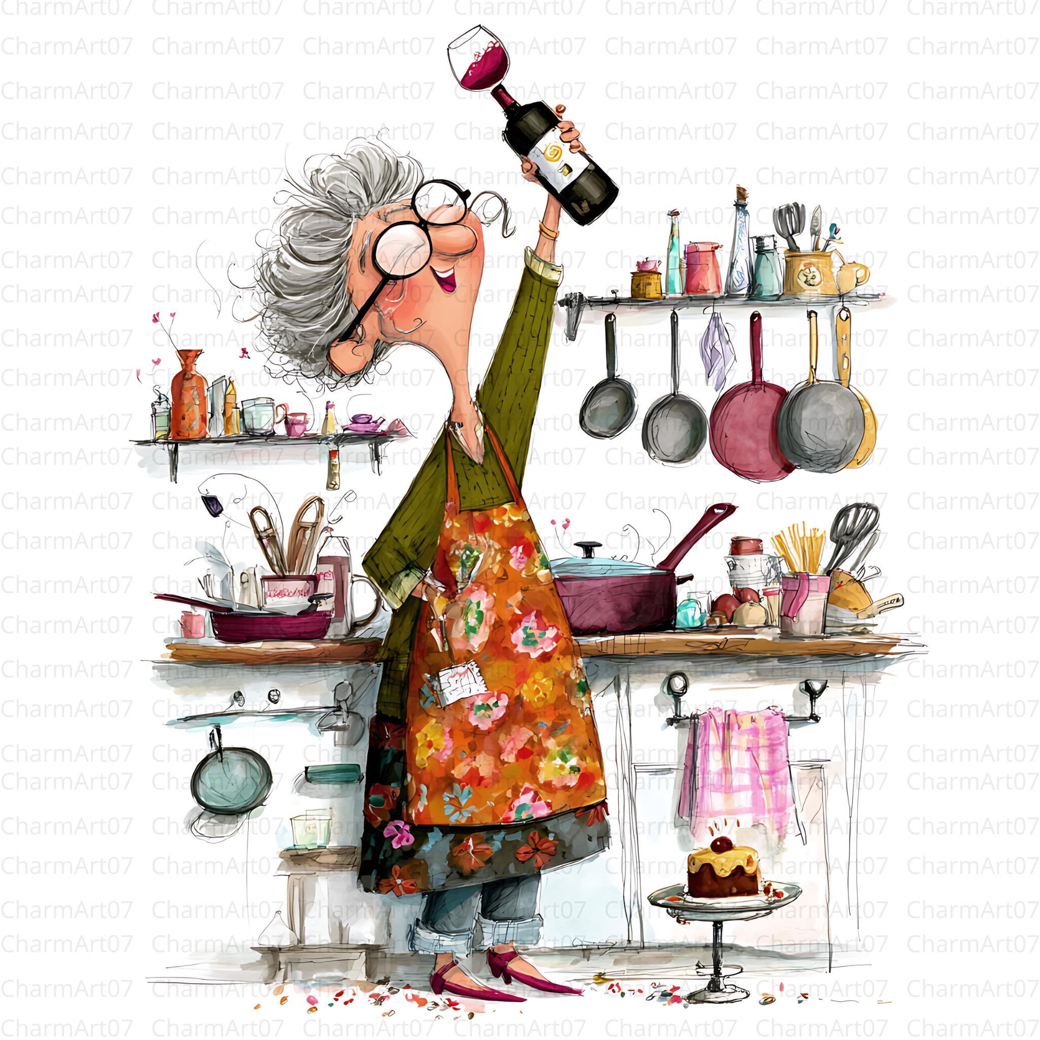 38 Funny Grandma Drinking Wine Clipart Bundle, Granny Party , Old Lady ...
