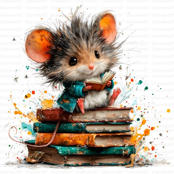 Studious Mouse Clipart Bundle: Funny Mice Illustrations (Digital Download, JPG, Commercial Use OKAY