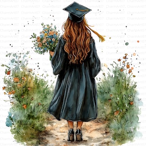 40 Mädchen Graduierung Clipart, Aquarell Graduierung Clipart, Abschlussfeier, hochwertige JPGs, digitaler Download, Journals, Papiermodelle
