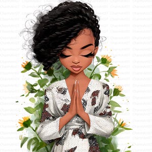 Watercolor Black Woman Praying Clip art, 20 African American Woman Prayer, JPG High Quality, Printable Watercolor, paper craft, junk journal