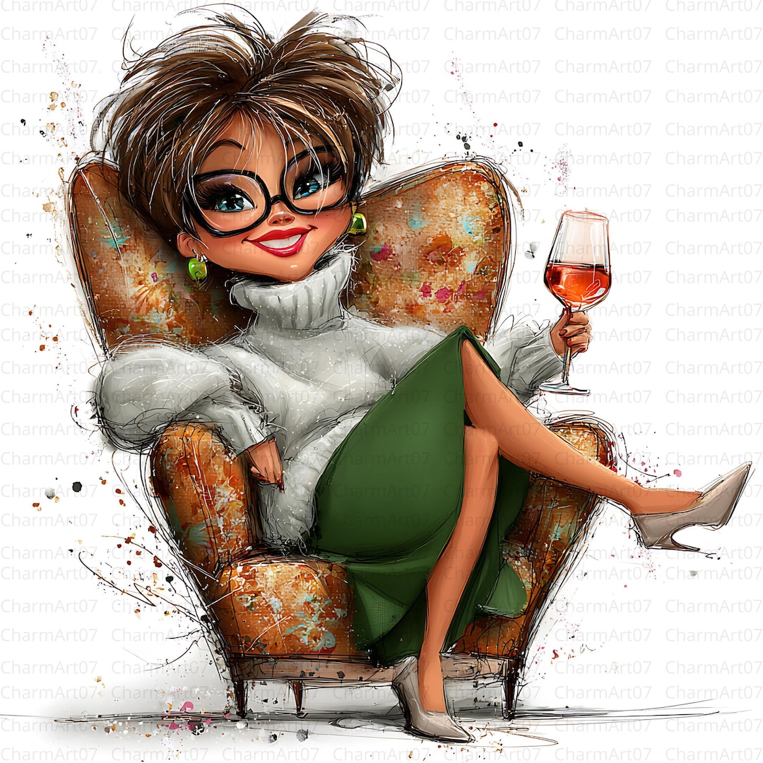 Lady With Wine Clipart Bundle , Grandma Cherries and Wine Digital Jpgs ...