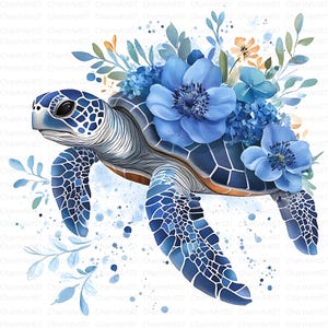 16 Tropische Schildkröte Clipart Bundle, Meeresschildkröte Clipart, Schildkröte JPGs, Tropische Designs, Aquarell Meeresschildkröte, süße Schildkröte, Meeresschildkröte mit Blumen