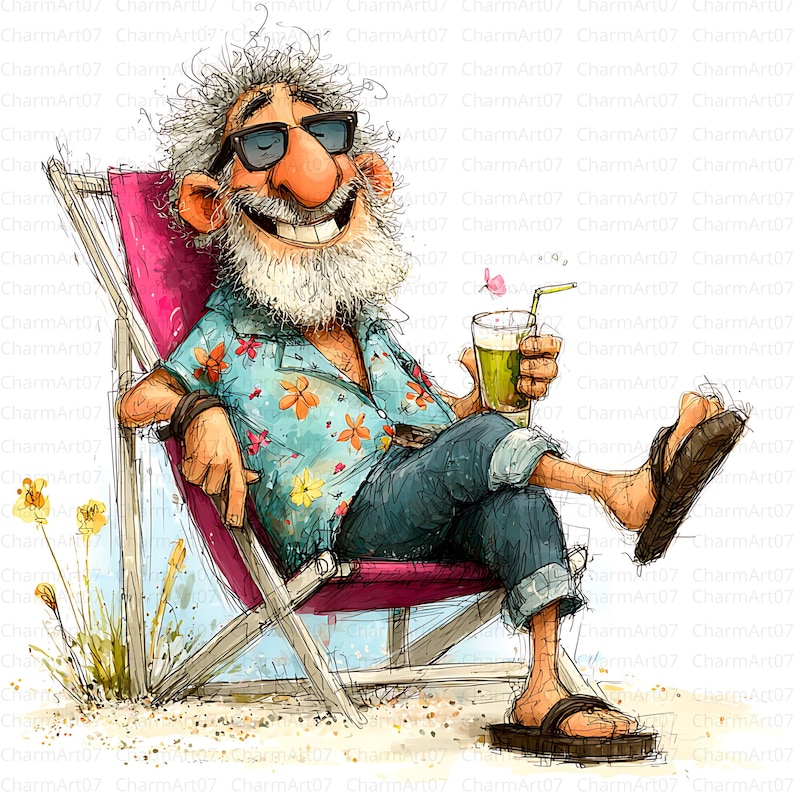 Funny Grandpa Clip Art: Whimsical Old Men Illustrations (JPG Digital ...