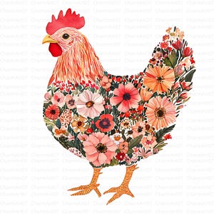 30 fleurs clipart poulet, coq, fichiers JPG de haute qualité, poulet cottage, aquarelle imprimable, créations en papier, journal indésirable