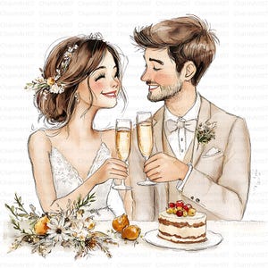 14 schattig bruidspaar illustraties, afdrukbare afbeeldingen bruid en bruidegom, liefdespaar digitale download, huwelijk scrapbooking, papier ambachten