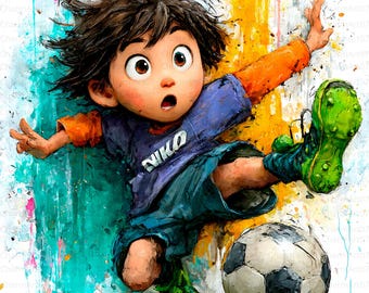 サッカー少年クリップアートセット：スポーティーな子供向けグラフィック（デジタルダウンロード、JPG、4096x4096ピクセル）