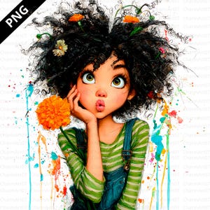20 PNG Cute black girl Clipart bundle , Cute Afro Whimsical Girl, Teenage girl clipart, Printable Watercolor, High-Quality, Journal, Craft