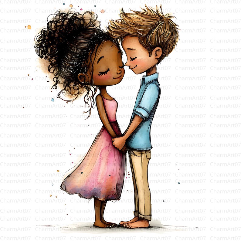 Interracial Couple Clipart: Romantic Love Illustration (JPG) - Etsy