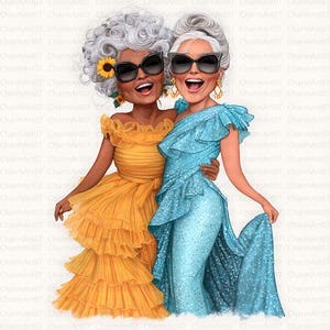 Quirky Grandma Best Friends, 14 Best Friends clipart, cartoon old lady, High-Quality JPGs, Printable Watercolor, Paper craft, Junk Journal
