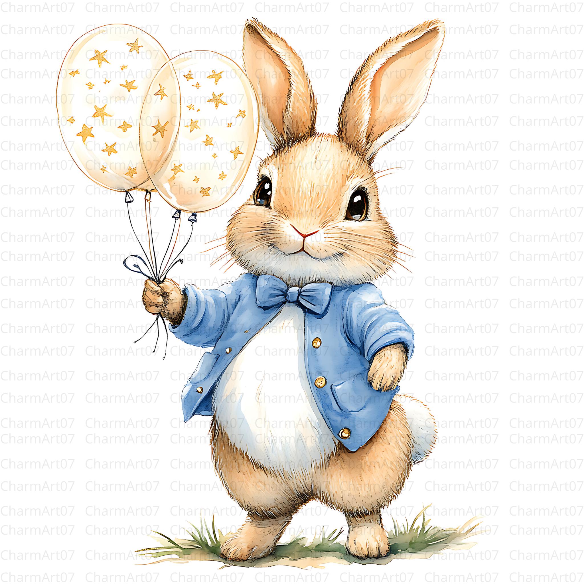 20 Peter Rabbit With Balloons, Beatrix Potter Style, High Quality JPG ...