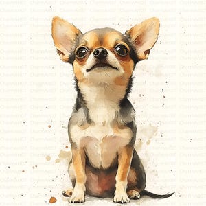 16 imágenes prediseñadas de chihuahua, chihuahua en acuarela, imágenes prediseñadas de acuarela imprimibles en JPG de alta calidad, descarga digital, manualidades de papel, diario basura