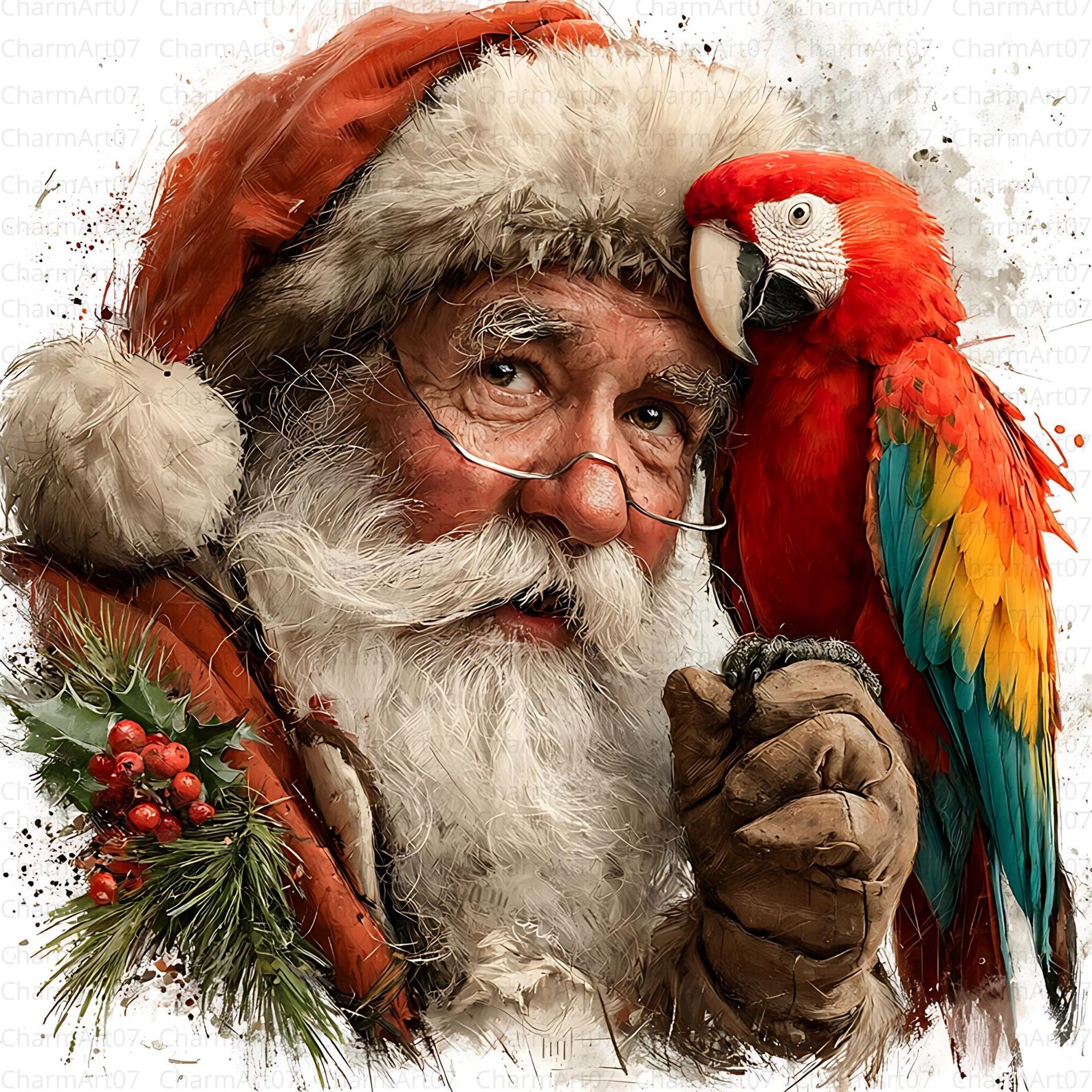 Vintage Santa With Cardinal Clipart Bundle: High-res JPG (digital ...