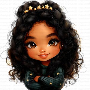 18 Quirky Messy Black Girl Clipart, Cute Afro Whimsical Girl, Printable Watercolor, High-Quality JPGs, Junk Journal, Paper Craft