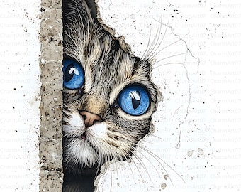 Surprised Cat Watercolor Clipart: Funny Kitten JPGs (Digital Download)