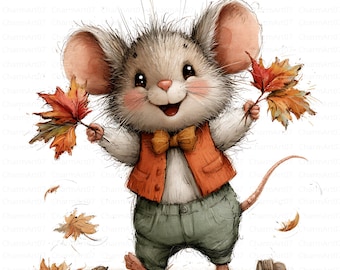 40 Watercolor Autumn Mouse Clipart Bundle,  Cute Fall Mice Illustrations, Woodland Animal Clipart, Pumpkin Harvest, Nursery Decor