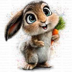 Zestaw klipartów Quirky Bunny, 20 zabawnych klipartów z królikami, Cliparty akwarelowe JPG, Dziennik śmieciowy, Album ze zdjęciami, Pobieranie cyfrowe, Papierowe rękodzieło