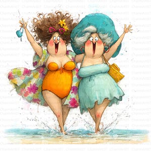 20 Clip Art di donne curvy e stravaganti, Clipart estive con acquerelli stravaganti in formato JPG, Diario spazzatura, Album di ritagli, Creazione di biglietti, Download digitale, Fantasia