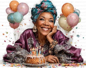 Watercolor Black Grandma Clipart Bundle: Afro Birthday Ladies (JPG)