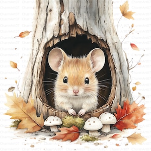 Bundle de cliparts petite souris, 10 fichiers JPG aquarelles de haute qualité, animaux de la forêt, téléchargement numérique, techniques mixtes, art cottage, journalisation