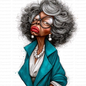 Funny Black Old Lady Clipart Bundle, 17 Elegant Black Old Ladies, Printable Watercolor, High-Quality JPG ,Digital Download, Journal, Craft