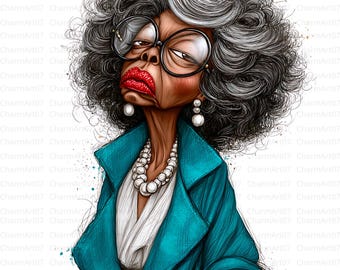 Funny Black Old Lady Clipart Bundle: Watercolor Art, Journal Graphics (Digital Download)