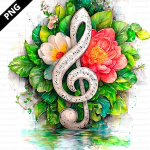 Aquarell Musiknoten Clipart, 22 Musikwandkunst, Musiknote, druckbare Aquarell Clipart Hochwertige PNGs Digitaler Download Junk Journal