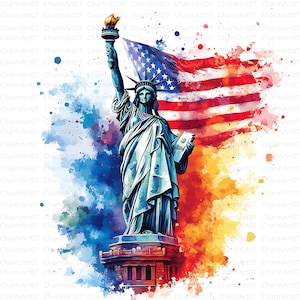 30 Estátua da Liberdade Clipart, Bandeira dos EUA Clipart, Clipart de aquarela para impressão, JPGs de alta qualidade, Artesanato em papel, Download digital, Patriótico