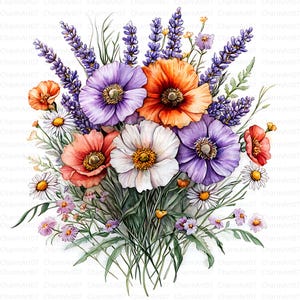 20 clipart de flores boho, flores silvestres, clipart de aquarela para impressão, download digital, artesanato em papel, artesanato em papel e scrapbooking