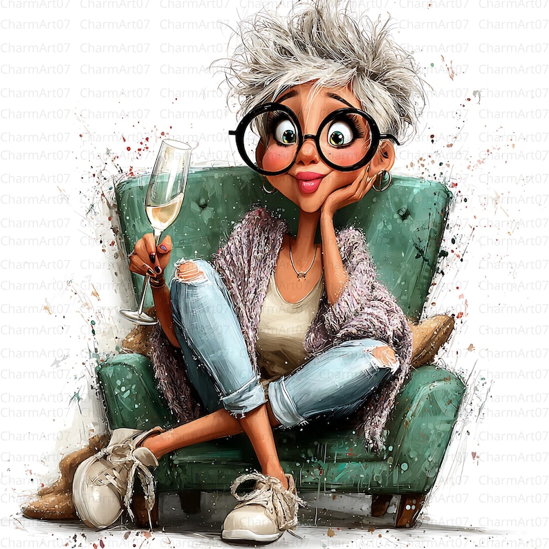 Lady With Wine Clipart Bundle , Grandma Cherries and Wine Digital Jpgs ...