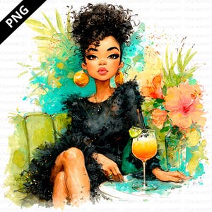 Curvy black girl clipart , Elegant Birthday Girls Clipart, 20 Afro Girl Clipart, Beautiful Girl, Printable Watercolor, High-Quality PNGs