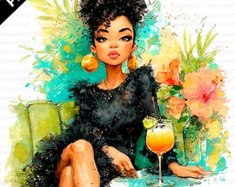 Curvy black girl clipart , Elegant Birthday Girls Clipart, 20 Afro Girl Clipart, Beautiful Girl, Printable Watercolor, High-Quality PNGs