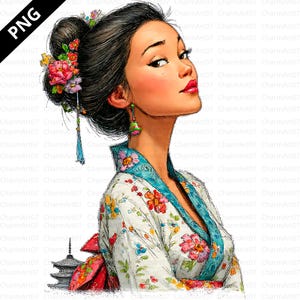 PNG Japanese Women Clipart Bundle , 20 Geisha with Fan Clipart, japanese clipart, Printable Watercolor, Digital Download, Paper Crafts