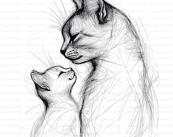 Cat Line Art Clip Art, Animal Illustrations (Digital Download)