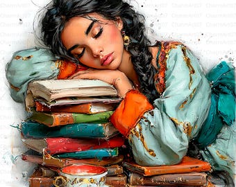 Watercolor Woman Reading Clipart Bundle: Literary Art (Digital Download, JPGs, 4096x4096px )