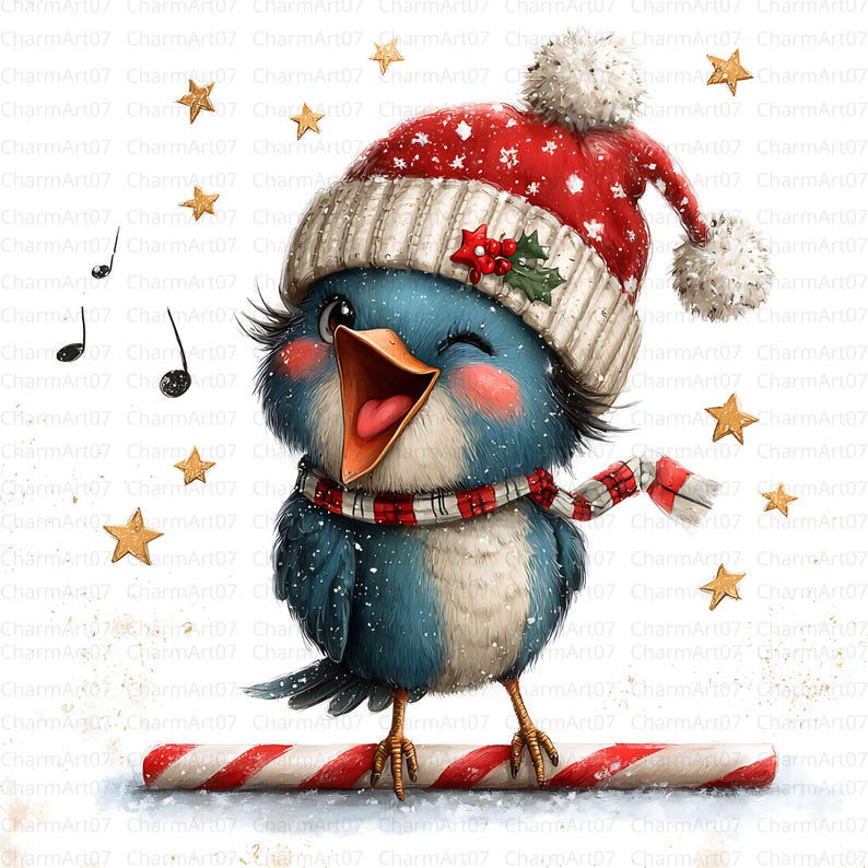 Whimsy Robin Christmas Robin Clipart: 20 Watercolor Whimsical Bird JPG (digital ...
