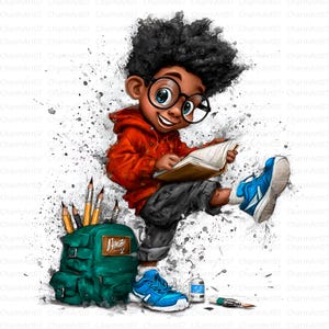 Back to School Black boy Clipart Bundle, 20 Cute African boy Clipart, High-Quality JPGs, black boy watercolor, junk journal, paper craft