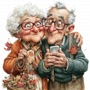 33 Äldre par i höst Clipart, höst Clipart, Seniorpar, Utskrivbar akvarell, Högkvalitativa JPG-filer, Papperspyssel Skräpjournal, Digitalt Hantverk
