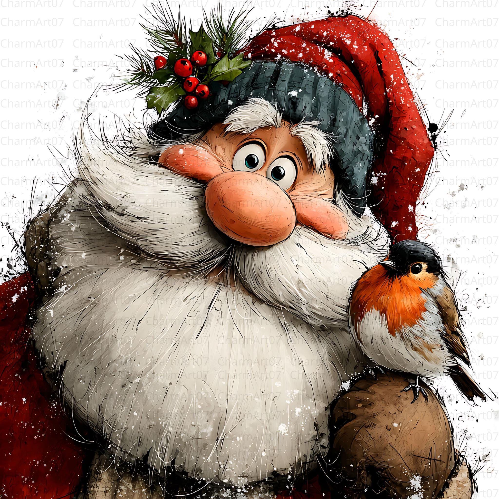 Vintage Santa With Cardinal Clipart Bundle: High-res JPG (digital ...