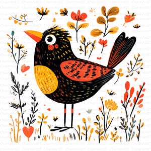 17 Clipart di uccelli scandinavi, uccelli floreali, clipart di acquerelli stampabili, JPG di alta qualità, lavori di carta, clipart di uccelli della foresta ad acquerello
