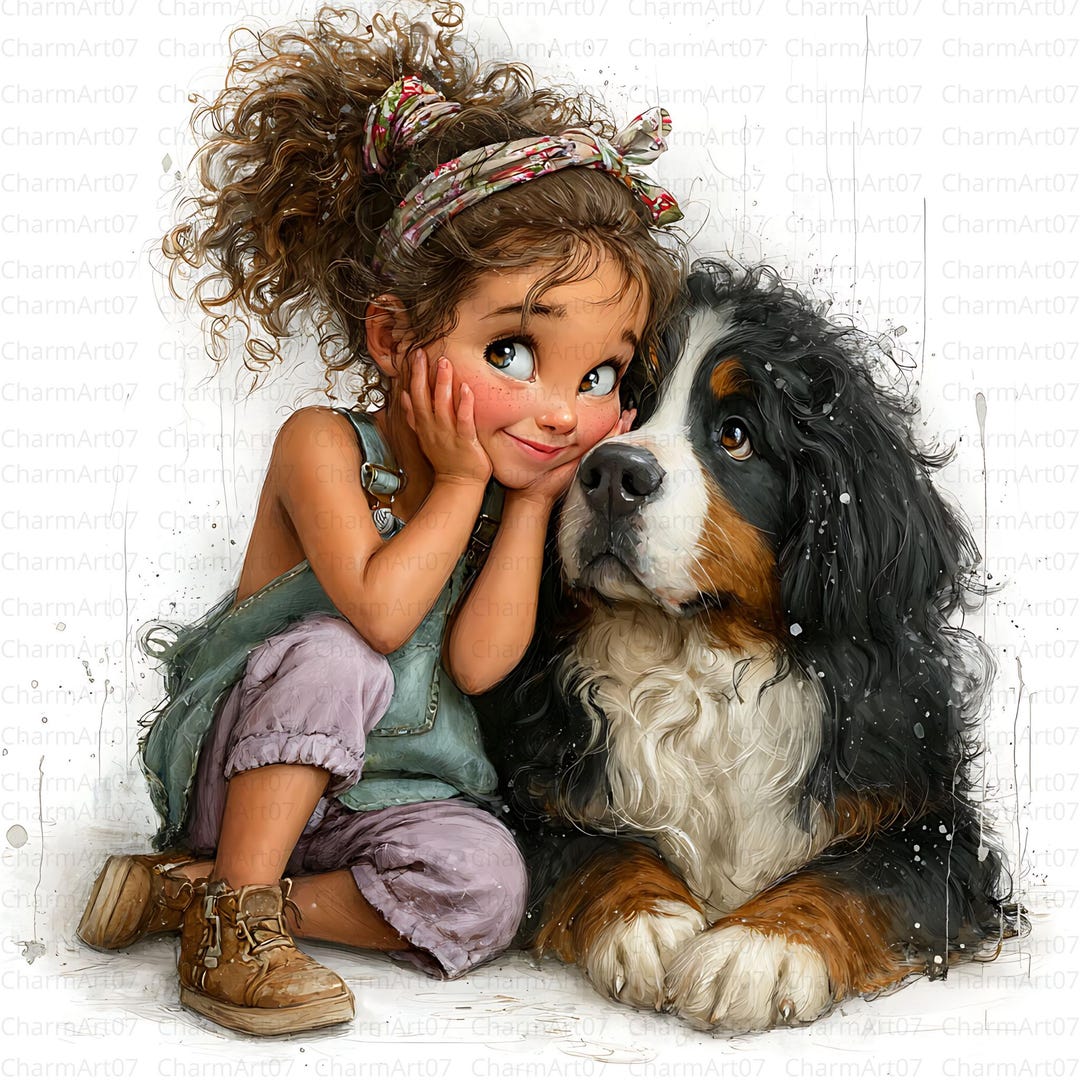 Girl With Dog Clipart: Watercolor Style, Dog Lover Art (JPG Digital ...