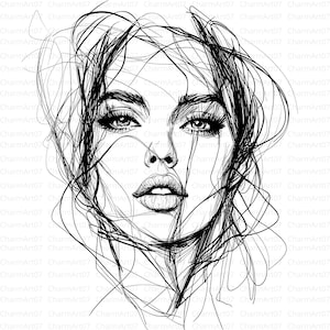 15 Clipart volto di donna, Clipart linea arte viso, Clipart acquerello stampabile, JPG di alta qualità, Download digitale, diari spazzatura, artigianato di carta