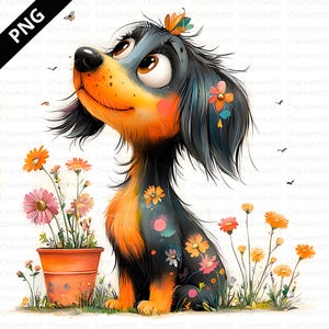 Eigenzinnige hond Clip Art 15, aquarel clipart JPG, junk journaling, plakboek, kaarten maken, fantasie, grillige frazzled puppy, digitale download
