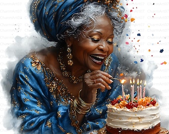 Watercolor Black Grandma Cliparts: African American Mother Art (JPG Digital Download)