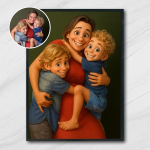 Custom Family Pixar Style Portrait from Photo, Personalized 3D Cartoon Illustration, Digital Pixar Art Gift for Family, Kids, Parents, Pets