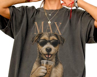 Funny Dog Drinking Iced Coffee Shirt, Personalized Mixed Breed Dog Tee, Vintage Aesthetic Dog Lover Comfort Colors Gift Shirt