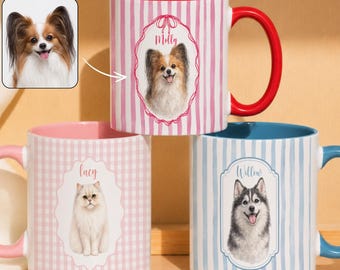 Custom Pet Portrait Mug, Personalized Dog Face Coffee Cup, Pet Photo Mug Gift for Dog Lovers, Cute Striped Pet Face Mug Gift