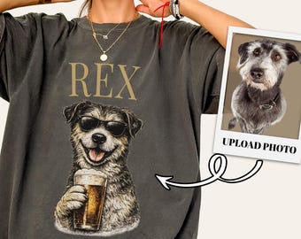 Personalized Mixed Breed Dog Drinking Beer Shirt, Custom Pet Photo Comfort Colors Tee, Funny Dog Meme Gift for Pet Lovers Men and Women