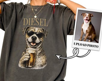 Personalized Dog Drinking Beer Shirt, Custom Pet Photo Comfort Colors Tee, Funny Dog Meme Shirt, Unique Dog Lover Gift for Men and Women